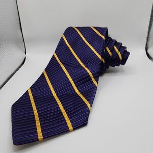 Hickey Freeman Mens Silk Tie Purple Gold‎ Diagonal Stripe Handmade USA Business